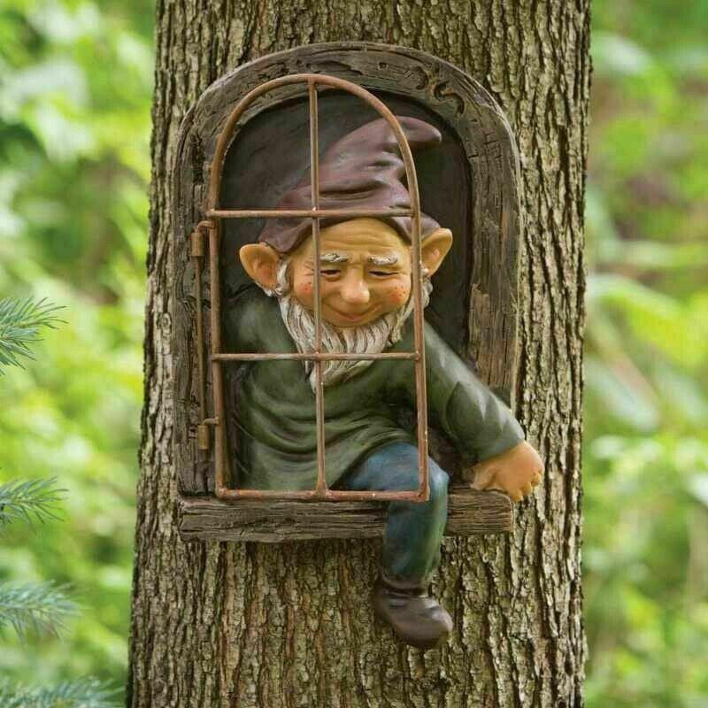 Creative Elf Go Out Tree Hug Statue for Garden Decoration