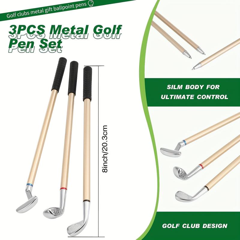 Mini Desktop Golf Pen Set with Golf Club Ballpoint Pens, Flag, Balls, Green