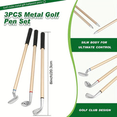 Mini Desktop Golf Pen Set with Golf Club Ballpoint Pens, Flag, Balls, Green