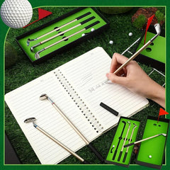 Mini Desktop Golf Pen Set with Golf Club Ballpoint Pens, Flag, Balls, Green