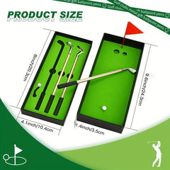 Mini Desktop Golf Pen Set with Golf Club Ballpoint Pens, Flag, Balls, Green