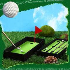 Mini Desktop Golf Pen Set with Golf Club Ballpoint Pens, Flag, Balls, Green