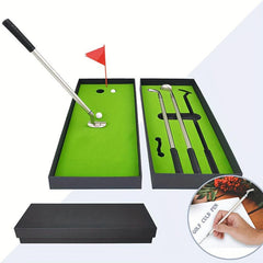 Mini Desktop Golf Pen Set with Golf Club Ballpoint Pens, Flag, Balls, Green