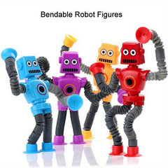 Bendable Robot Figures 4pcs Telescopic Suction Cup Robot Toy