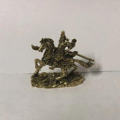Antique Brass Horse Riding Guan Gong Ornament Figurine