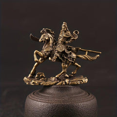 Antique Brass Horse Riding Guan Gong Ornament Figurine