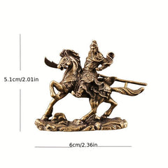 Antique Brass Horse Riding Guan Gong Ornament Figurine