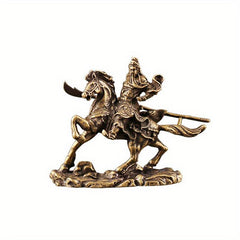 Antique Brass Horse Riding Guan Gong Ornament Figurine