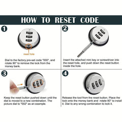 Stainless Steel Piggy Bank with Combination Lock for Adults