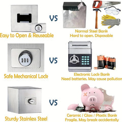 Stainless Steel Piggy Bank with Combination Lock for Adults