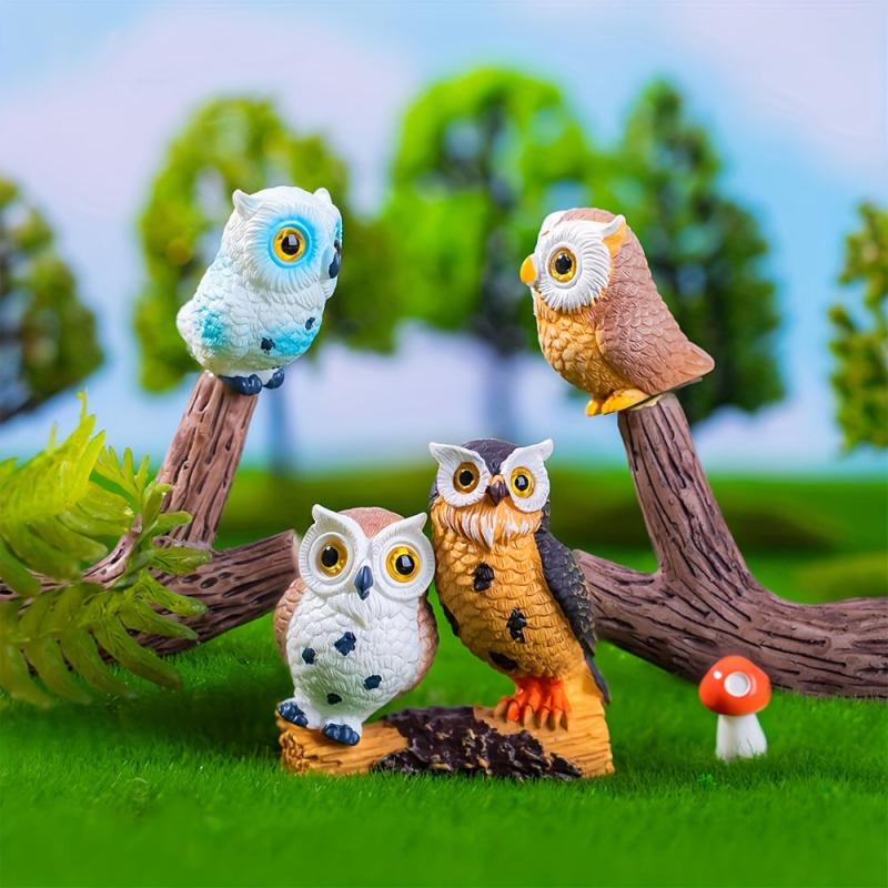 4pcs Resin Mini Owls Figurines Fairy Garden Accessories Fairy Garden Animals