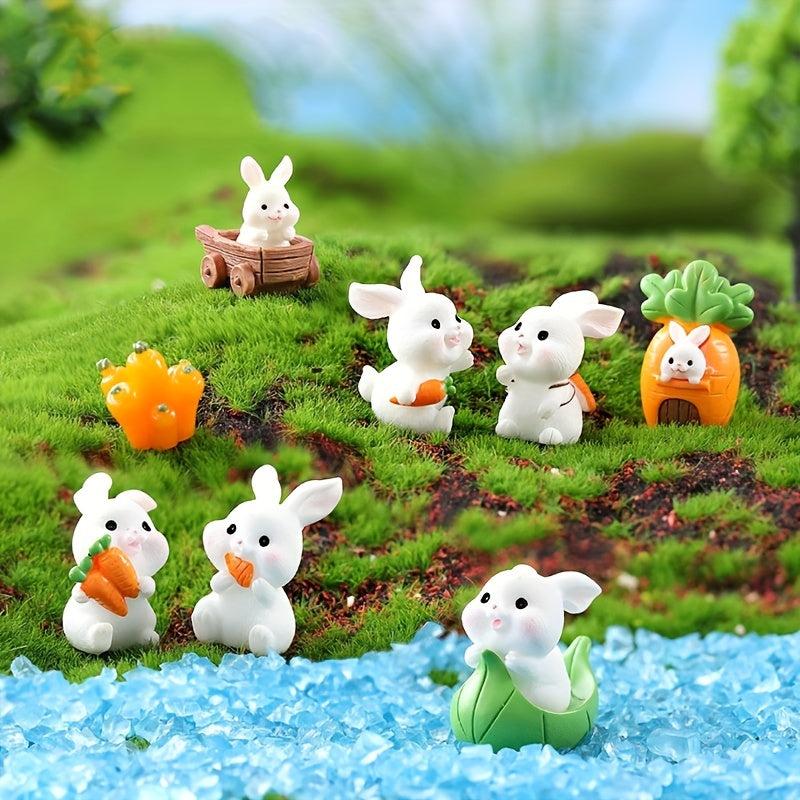 4pcs Mini Rabbit Ornament Resin Figurine For Garden Home Decor