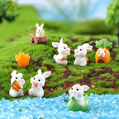 4pcs Mini Rabbit Ornament Resin Figurine For Garden Home Decor