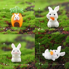4pcs Mini Rabbit Ornament Resin Figurine For Garden Home Decor
