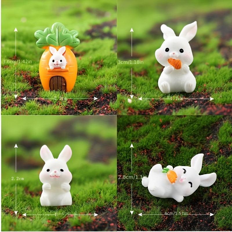 4pcs Mini Rabbit Ornament Resin Figurine For Garden Home Decor