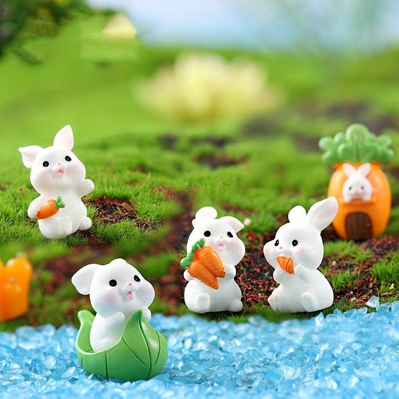 4pcs Mini Rabbit Ornament Resin Figurine For Garden Home Decor