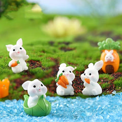 4pcs Mini Rabbit Ornament Resin Figurine For Garden Home Decor