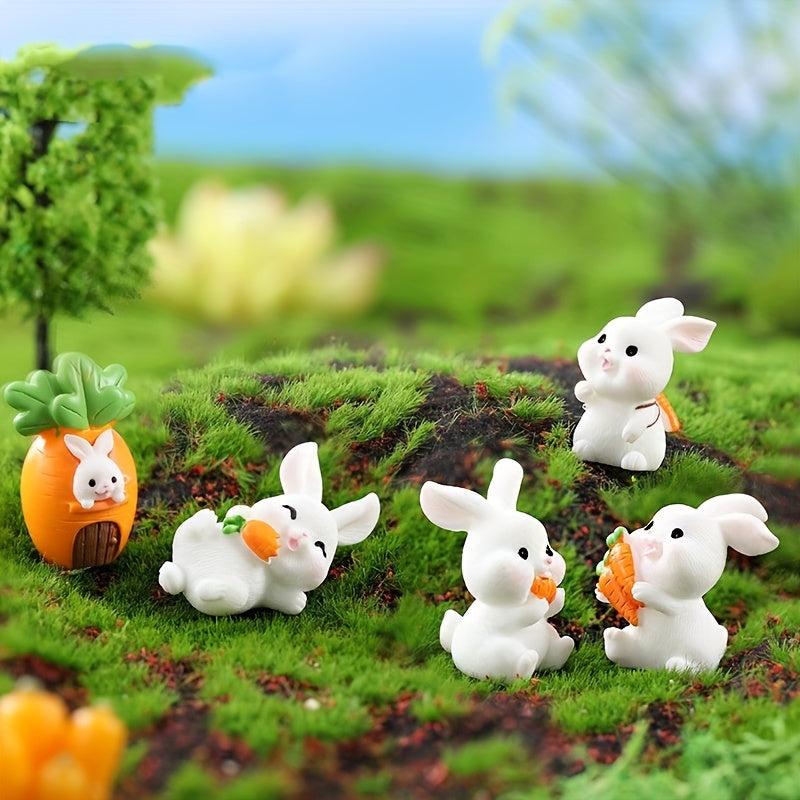 4pcs Mini Rabbit Ornament Resin Figurine For Garden Home Decor