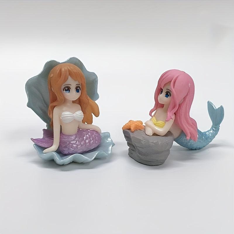 4pcs Mermaid Figurines Collectible Toys PVC Car Ornaments Dolls