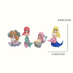 4pcs Mermaid Figurines Collectible Toys PVC Car Ornaments Dolls