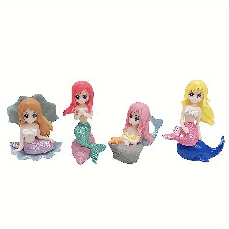 4pcs Mermaid Figurines Collectible Toys PVC Car Ornaments Dolls