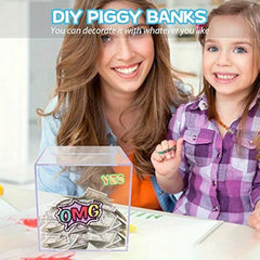 Square Acrylic Adult Piggy Bank Unredeemable Money Box