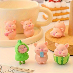 Resin Little Pig Statue Ornament for Desk Decoration