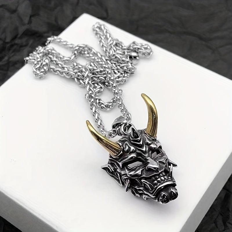 Golden Horn Bull Head Pendant Necklace Halloween Gift