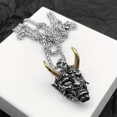 Golden Horn Bull Head Pendant Necklace Halloween Gift