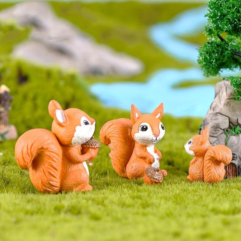 3pcs Squirrel Family Figurines DIY Home Decor Ornaments Funny Housewarming Gift