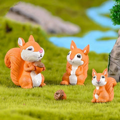 3pcs Squirrel Family Figurines DIY Home Decor Ornaments Funny Housewarming Gift