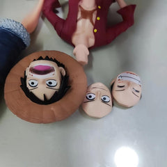 Anime Red Cloak Pirate Figure with Changeable Faces