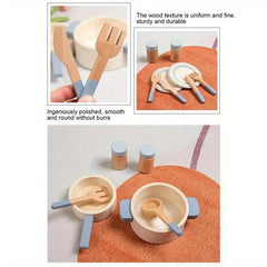 Kids Wooden Cooking Cookware Pot Pretend Play Toy