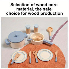 Kids Wooden Cooking Cookware Pot Pretend Play Toy