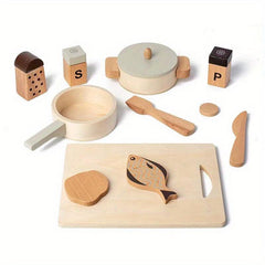 Kids Wooden Cooking Cookware Pot Pretend Play Toy