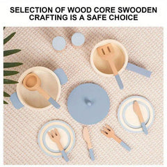 Kids Wooden Cooking Cookware Pot Pretend Play Toy