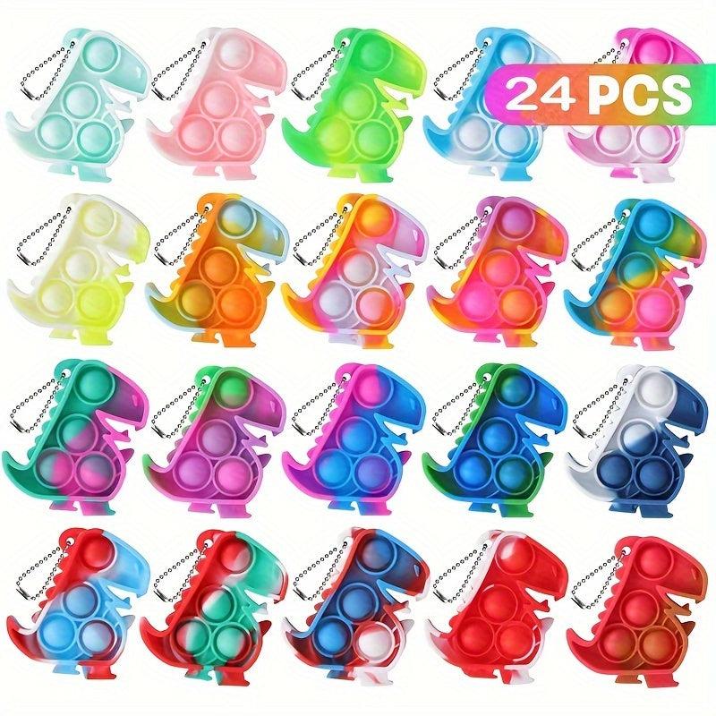 24pcs Mini Dinosaur Fidget Toys Bulk Pack - Stress Relief Keychains