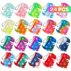 24pcs Mini Dinosaur Fidget Toys Bulk Pack - Stress Relief Keychains