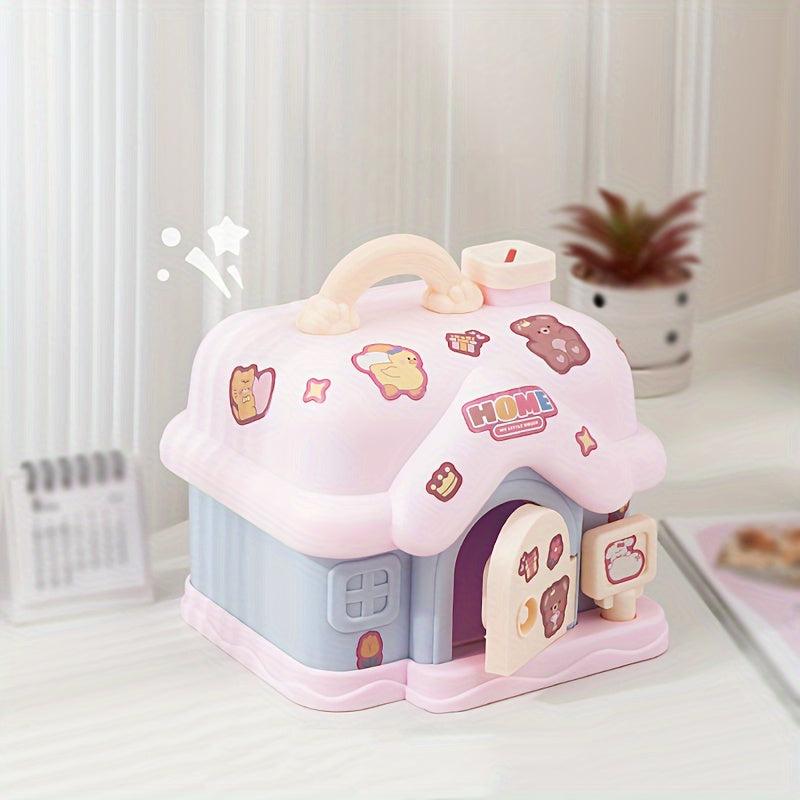 Pink House Piggy Bank with Key Lock for Kids
