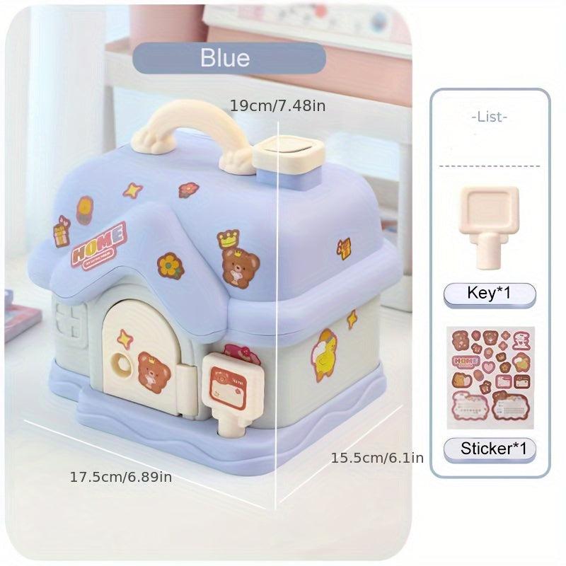Pink House Piggy Bank with Key Lock for Kids