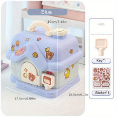 Pink House Piggy Bank with Key Lock for Kids