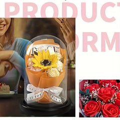 Soap Bouquet Glass Cover Small Fragrant Roses With Lights Artificial Flowers