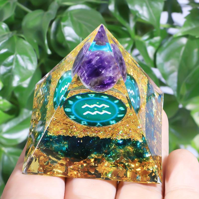 12 Constellations Orgone Pyramid Amethyst Peridot Healing Crystal Energy