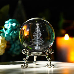 3D Laser Engraved Christmas Tree Crystal Ball - Home Party Decoration