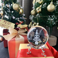 3D Laser Engraved Christmas Tree Crystal Ball - Home Party Decoration