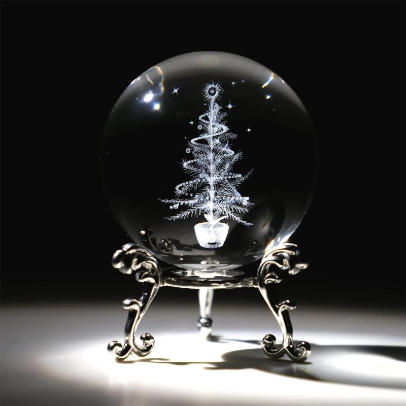 3D Laser Engraved Christmas Tree Crystal Ball - Home Party Decoration