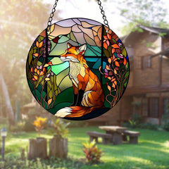 Lonely Fox Suncatcher Stained Acrylic Suncatcher Green Night Sky Ornament