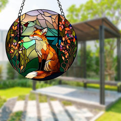 Lonely Fox Suncatcher Stained Acrylic Suncatcher Green Night Sky Ornament