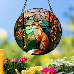 Lonely Fox Suncatcher Stained Acrylic Suncatcher Green Night Sky Ornament