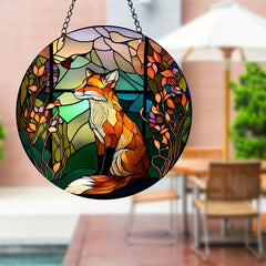 Lonely Fox Suncatcher Stained Acrylic Suncatcher Green Night Sky Ornament